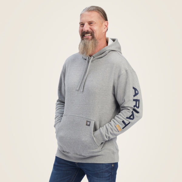 Ariat Mens Rebar Workman Graphic Hoodie - Heather Grey/Deep Ultramarine