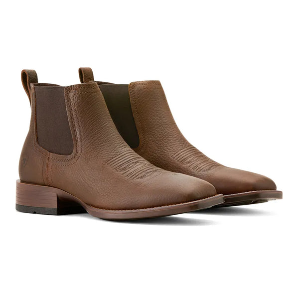 Ariat Mens Booker Chelsea Wide Square Toe Western Boot - Brown Oiled Rowdy