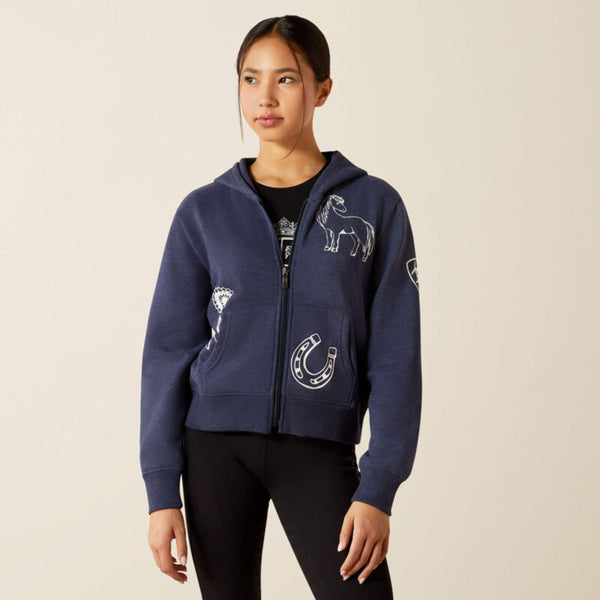 Ariat Girls Spiffy Full Zip Sweatshirt - Navy Heather