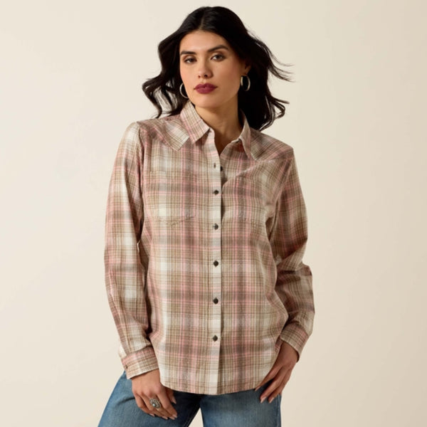 Ariat Ladies Billie Jean Shirt - White Pepper Coral Plaid