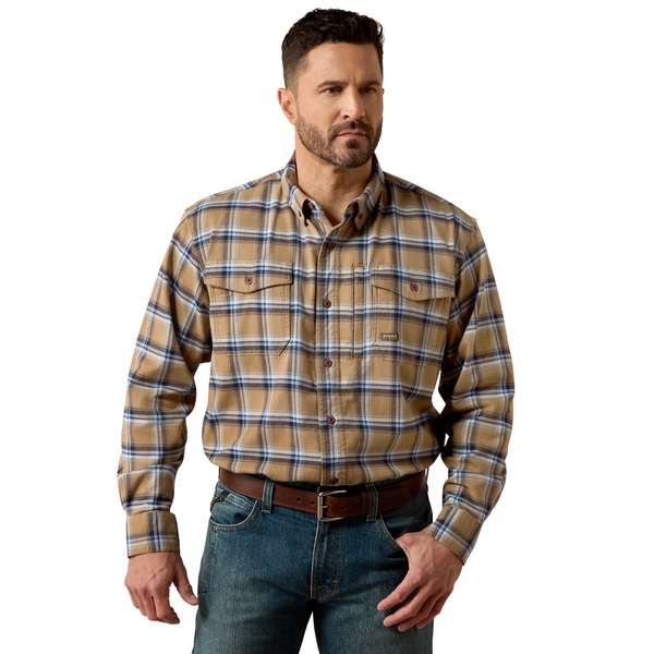 Ariat Mens Rebar Flannel DuraStretch Work Shirt - Field Khaki