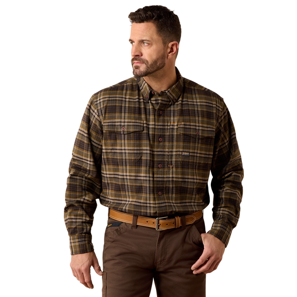 Ariat Mens Rebar Flannel DuraStretch Work Shirt - Earth