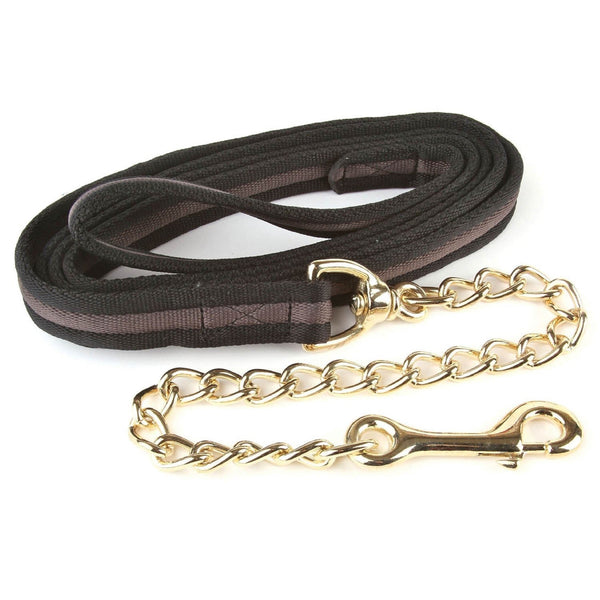 Hy Soft Webbing Lead Rein With Chain - Black/Grey