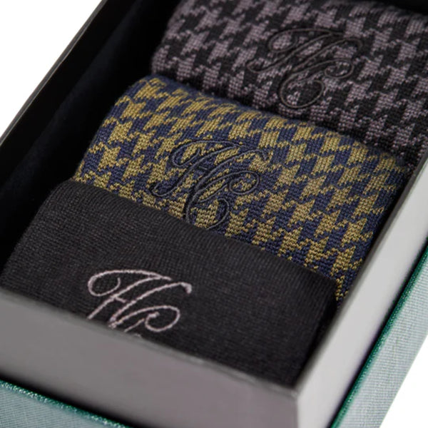 Holland Cooper Men's Sock Gift Box - Charcoal Houndstooth