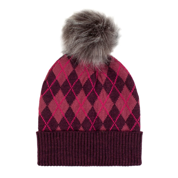 Junior Lena Argyle Knitted Pom Hat - Pink