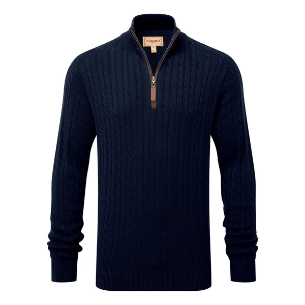 Schoffel Mens Calton Cotton Cashmere Cable 1/4 Zip Jumper - Navy