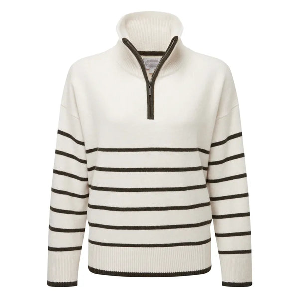 Schoffel Ladies Sandsend 1/4 Zip Jumper - Soft White/Loden