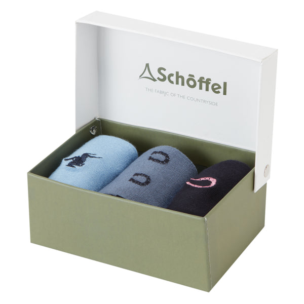 Schoffel Ladies Bamboo Sock Box 3 Pack - Equestrian Mix