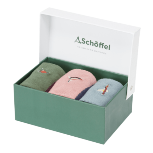 Schoffel Ladies Bamboo Sock Box of 3 - Loden Green Pheasant