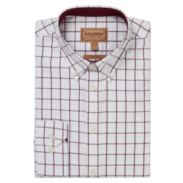 Schoffel Mens Halesworth Tailored Shirt - Burgundy Check