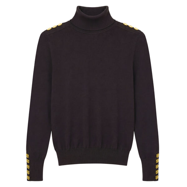 Holland Cooper Ladies Buttoned Knit Roll Neck - Chocolate