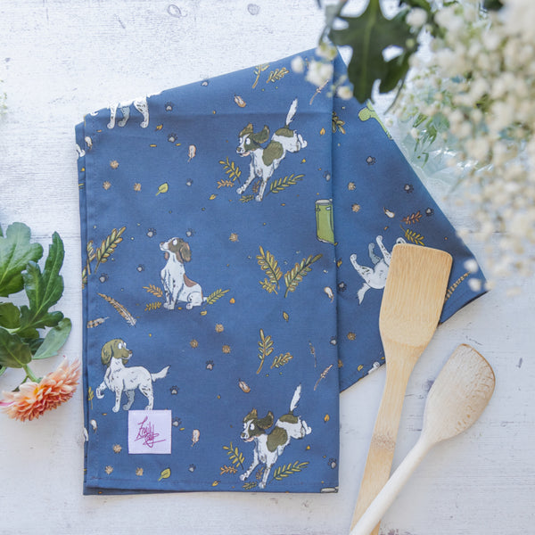 Emily Cole Liver & White Spaniel Pattern Tea Towel