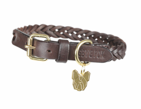 Digby and Fox Plaited Dog Collar - Brown