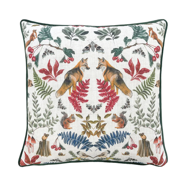 Evans Lichfield Mirrored Fox Cushion - Bottle Green