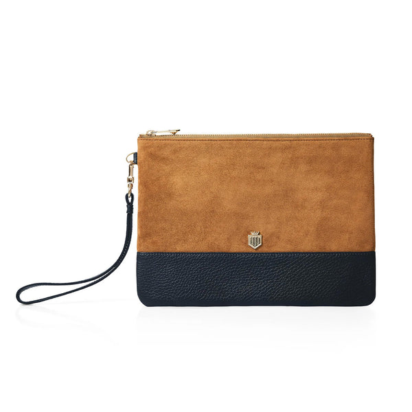 Fairfax and Favor Highbury Clutch Bag - Tan/Navy Suede
