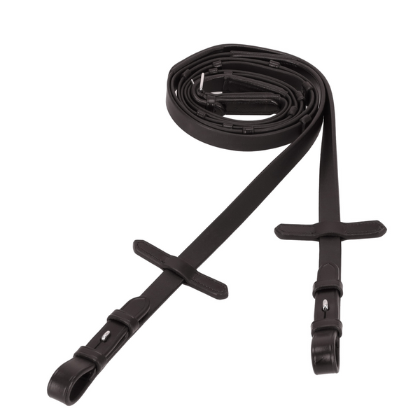 Schockemohle Soft Rubber Reins With Stops - Dark Brown/Silver