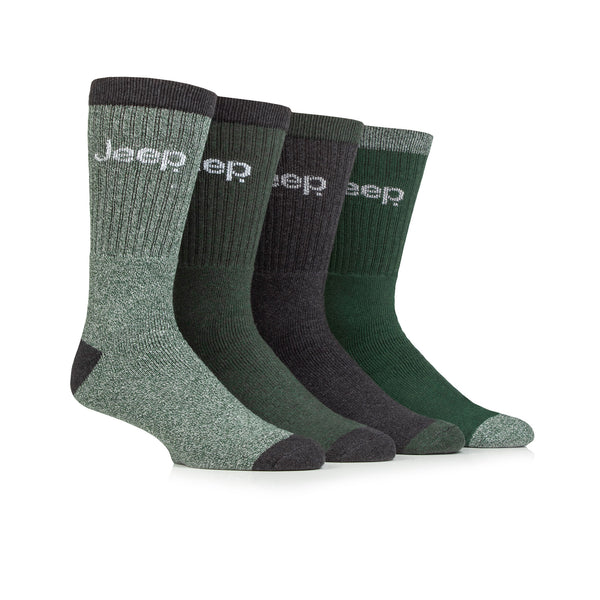 Jeep Mens Performance Boot Sock - Green/Charcoal 4 Pack