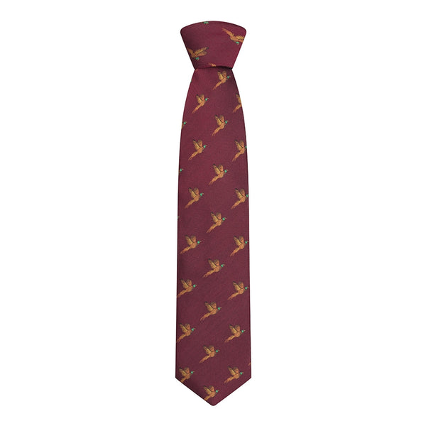 Hoggs Of Fife Boxed 100 Silk Woven Pheasants Tie - Wine
