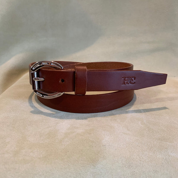 Hide and Collar Leather Belt Brass Horse Buckle - Tan