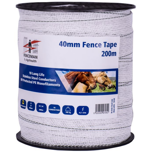 Fenceman Tape 40mm White 200m