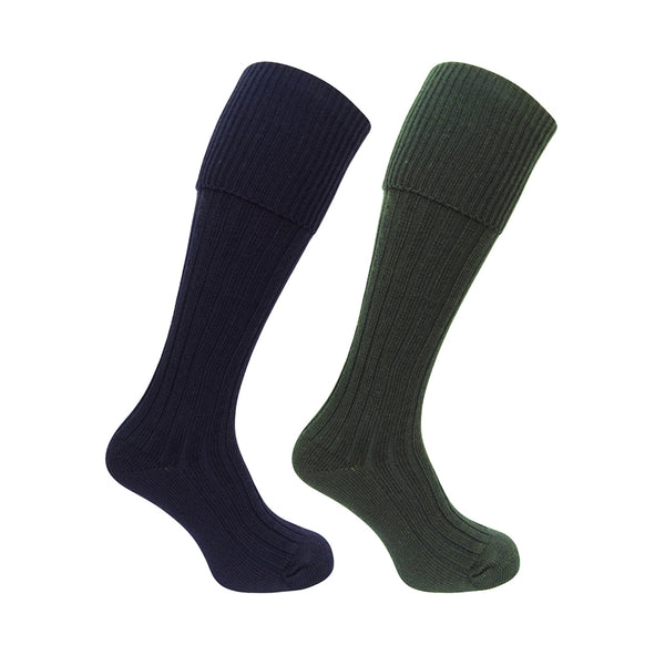 Hoggs of Fife 1902 Plain Turnover Top Stockings - Dark Olive/Dark Navy