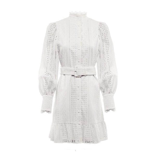 Holland Cooper Collarless Broderie Mini Dress - White