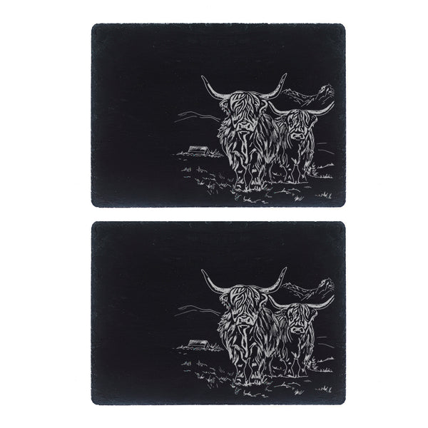 Selbrae House 2 Slate Place Mats - Scenic Highland Cow
