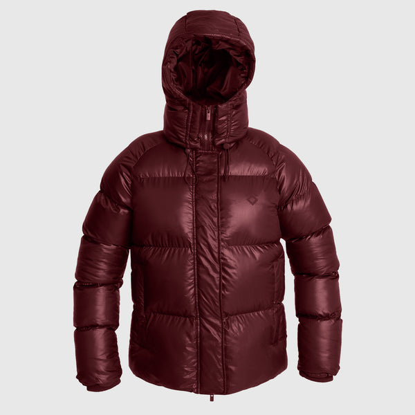 Aztec Diamond Heavy Quilted Puffer Jacket - Cherry