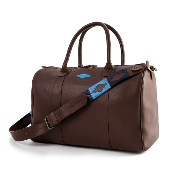 Pampeano Varon Small Travel Bag - Brown Leather with Blue Stitch