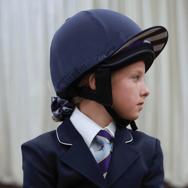 Official Junior Pony Club 2-In-1 Lycra Hat Silk - Navy