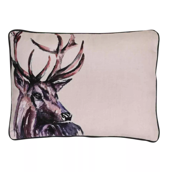 Meg Hawkins Oblong Cushion with Wooden Buttons - Stag