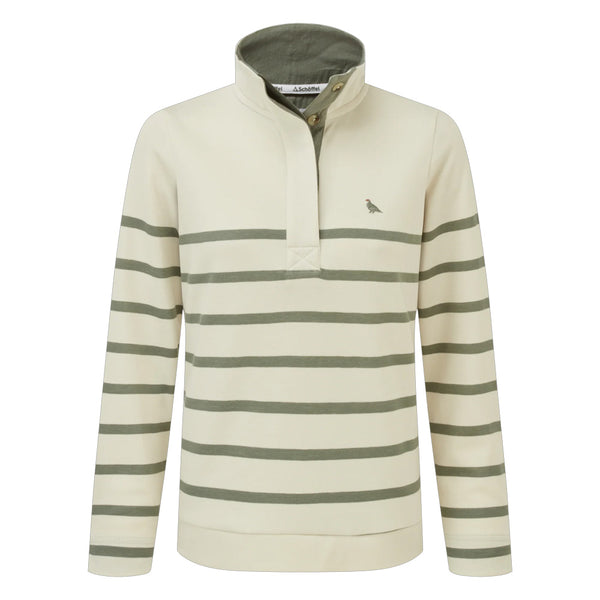 Schoffel Ladies Sandown Sweatshirt - Pale Stone/Agave Green Stripe