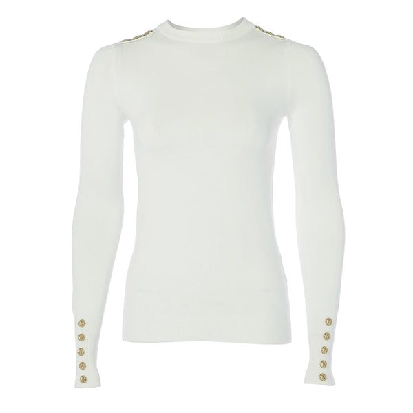 Holland Cooper Ladies Buttoned Knit Crew Neck - Cream