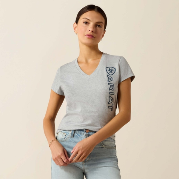 Ariat Ladies Vertical Logo Tee - Heather Grey