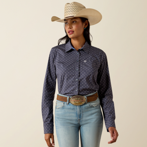 Ariat Ladies Kirby Shirt - Ombre Blue Horseshoe