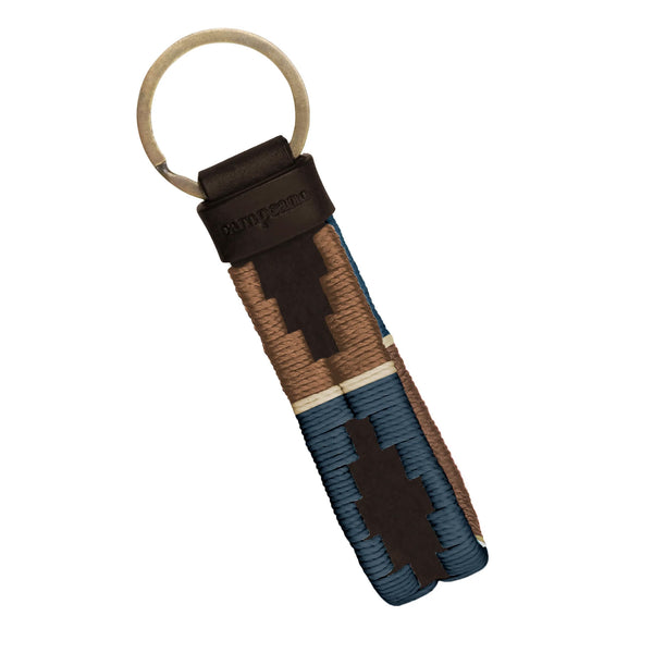 Pampeano Charro Brown Leather Loop Keyring - Brown/Navy/Cream