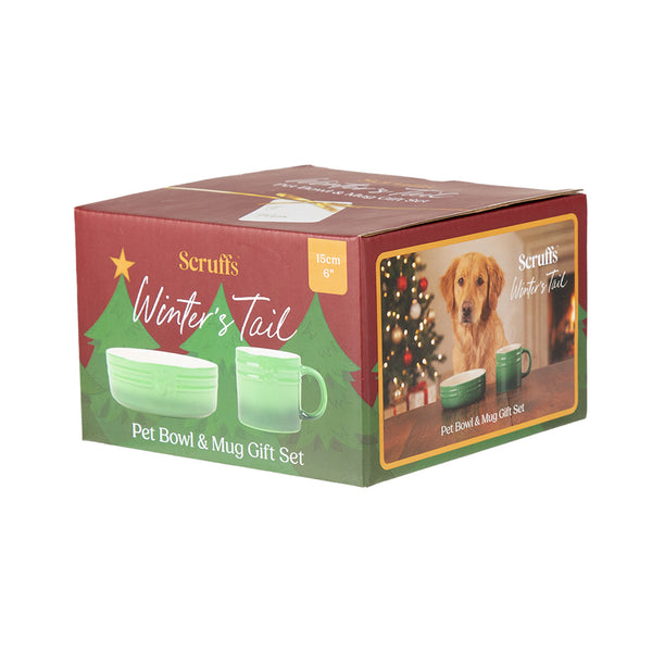 Scruffs Winters Tail Food Bowl & Mug Gift Set - Green