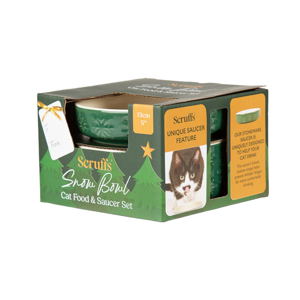 Scruffs Snow Bowl Food & Saucer Gift Set - Green