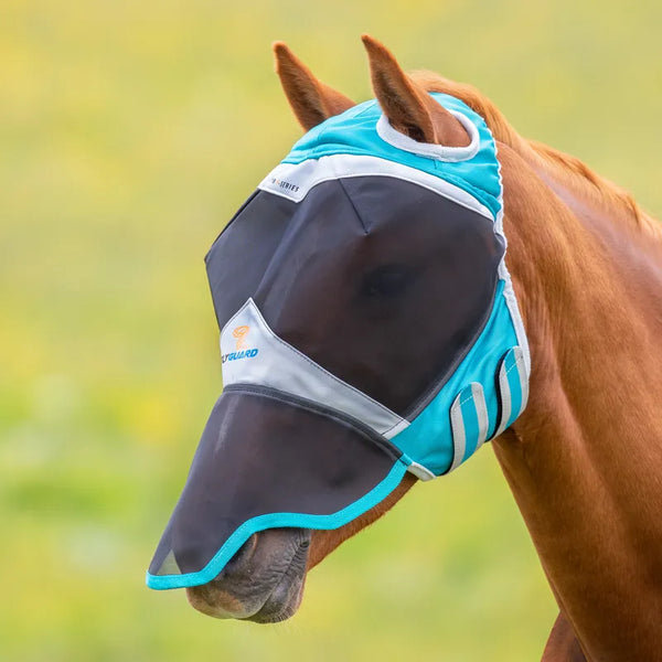 FlyGuard Pro Fine Mesh Fly Mask With Ear Hole and Nose - Teal