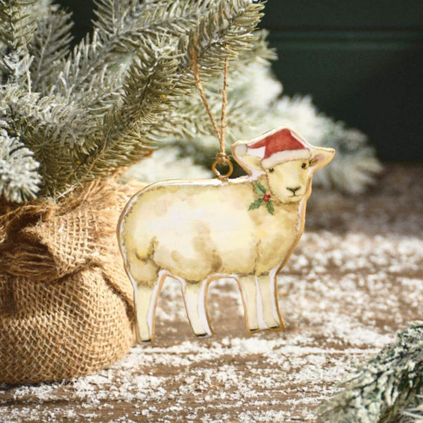 Langs Christmas on the Farm Metal Sheep Hanger with Santa Hat
