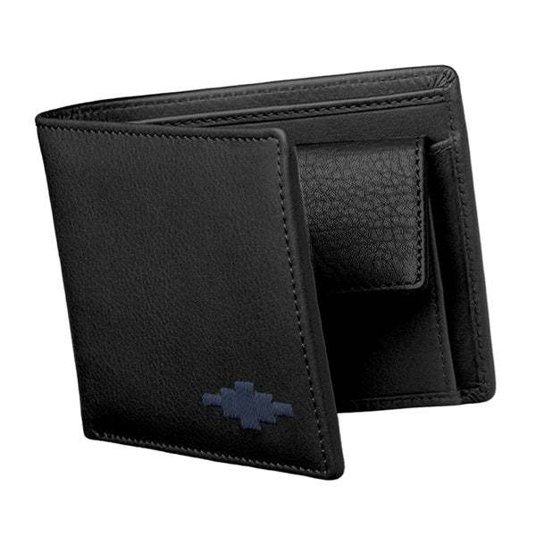 Pampeano Moneda Black Leather Coin Wallet - Navy Stitch