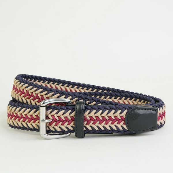 Sophos Sheringham Chevron Weave Elastic Belt - Navy/Biscuit/Wine