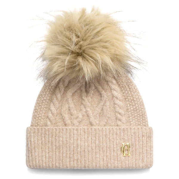 Holland Cooper Sloane Cable Bobble Hat - Taupe Marl