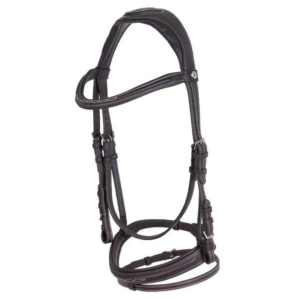 Acavallo Anatomical Jumping Bridle with Contrast Stitching - Dark Brown