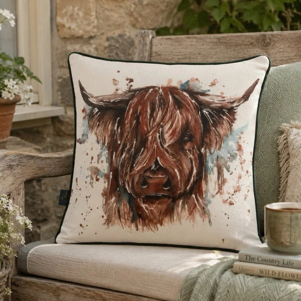 Meg Hawkins 'The Hebrides' Highland Cow Luxury Cushion
