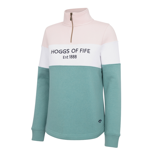 Hoggs of Fife Dumfries 1888 Ladies 1/4 Zip - Mineral Blue/Pink
