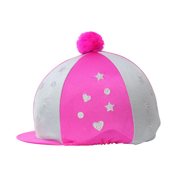 Hy Equestrian Glitter Magic Hat Cover - Silver/Hot Pink