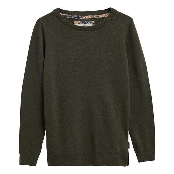 Barbour Ladies Pendle Crew Knitted Jumper - Olive/Birchwood Tartan