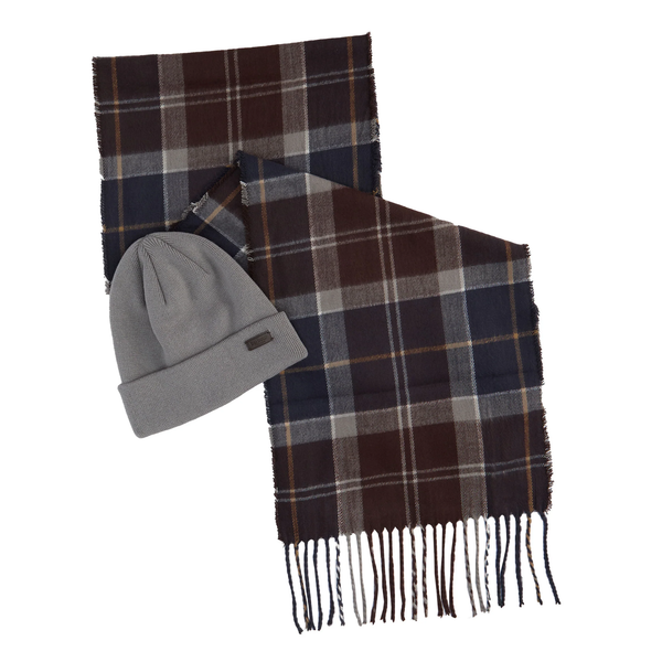 Barbour Mens Swinton Beanie and Galingale Scarf Gift Set - Midnight Oak