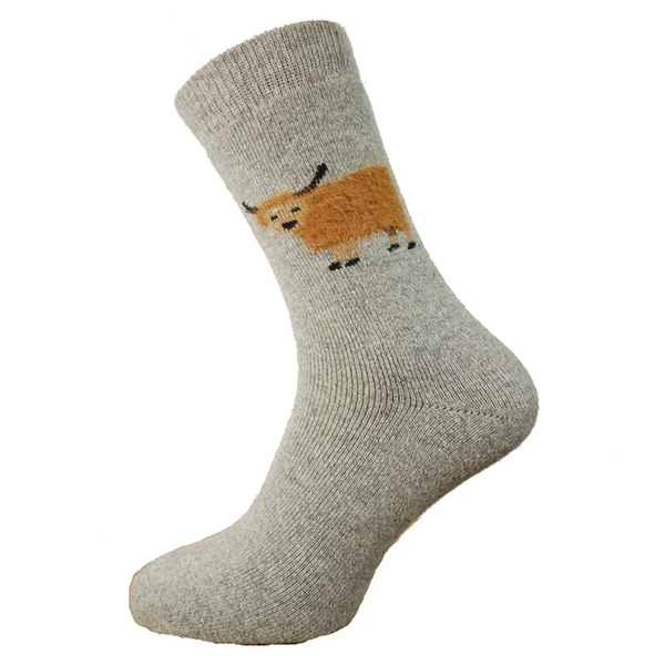 Gemjar Light Grey Wool Blend Socks With Fluffy Cow